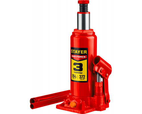 Домкрат бутылочный гидравлический 3 т, 194 - 372 мм RED FORCE Professional STAYER 43160-3