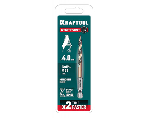 Сверло по металлу для винтовёртов и шуруповертов IMPACT READY STEP POINT d4.0 х 83 мм KRAFTOOL 29653-4