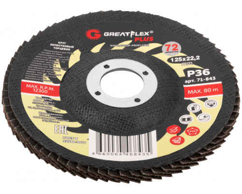 Круг лепестковый торцевой GreatFlex Plus (72 лепестка) 125 х 22,2 мм, P36 (71-843)