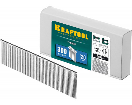 Гвозди тип 300 (47/J/F), 20 мм, калибр 18GA, 5000 шт KRAFTOOL 31785-20