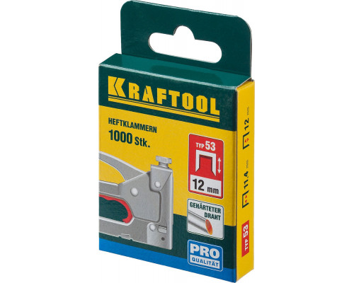 Скобы тип 53 (A/10/JT21), 12 мм, калибр 23GA, 1000 шт KRAFTOOL 31670-12