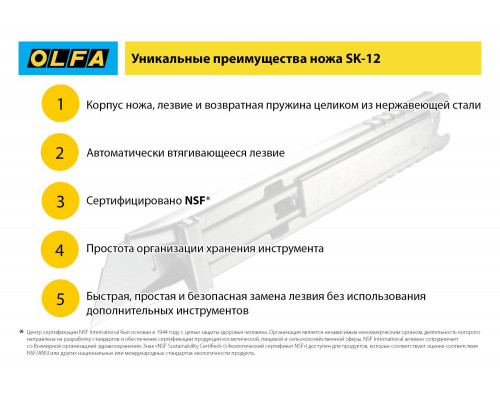 OLFA металлический корпус, безопасный нож с трапециевидным лезвием (OL-SK-12)