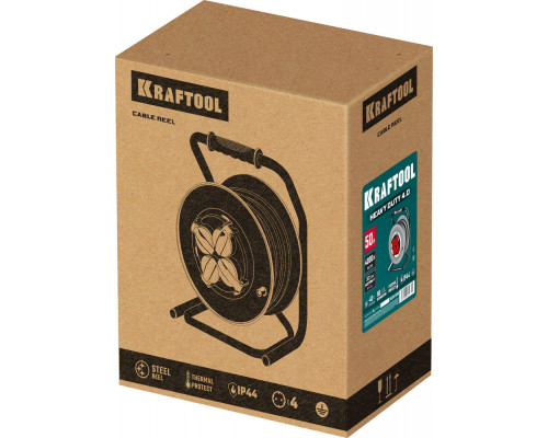 Силовой удлинитель на стальной катушке КГ 3х2.5 50м 4000Вт IP44, HEAVY DUTY KRAFTOOL 55086-50_z01