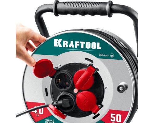 Силовой удлинитель на стальной катушке КГ 3х2.5 50м 4000Вт IP44, HEAVY DUTY KRAFTOOL 55086-50_z01