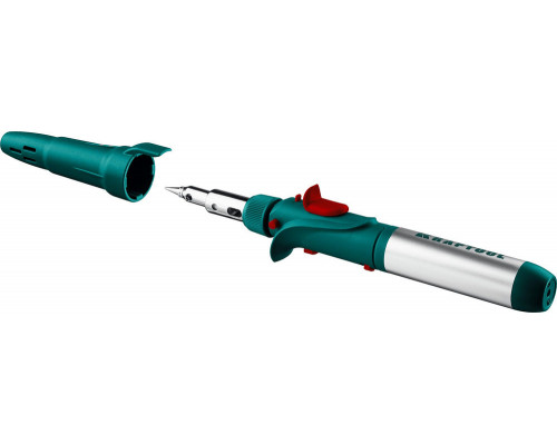 Газовый паяльник SolderGas, 120 K, 30–120 Вт, 1300°С, горелка, фен, пьезоподжиг, набор 10 в 1 KRAFTOOL 55503-H10