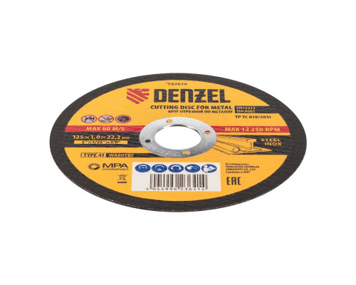 Круг отрезной по металлу, 125 х 1,0 х 22,2 мм, WA60TBF, в метал.банке, 10 шт. Denzel (737610)