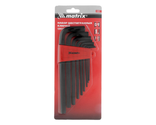 Набор ключей имбусовых HEX, 2.0-12 мм, CrV, 9 шт, удлиненные Matrix