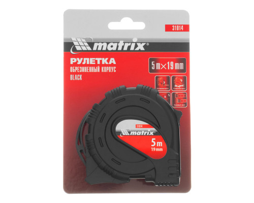 Рулетка Black,5 м х 19 мм,обрезиненный корпус Matrix