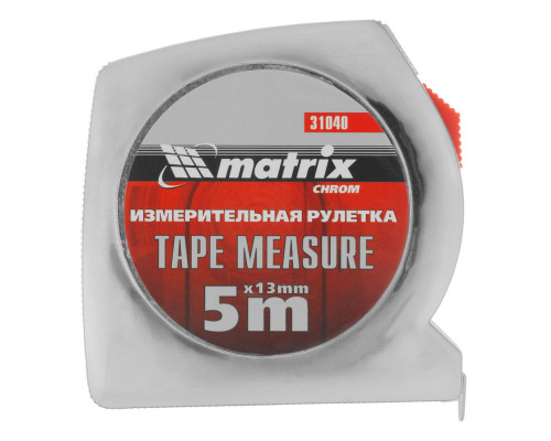 Рулетка Chrom,5 м x 13 мм,хромированный корпус Matrix