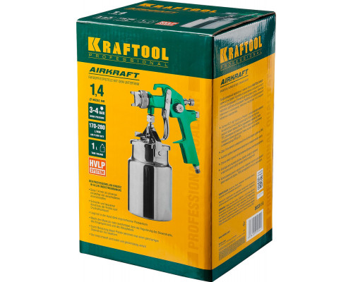 Пневматический краскопульт с нижним бачком AirKraft, HVLP, 1.4 мм KRAFTOOL 06520-1.4