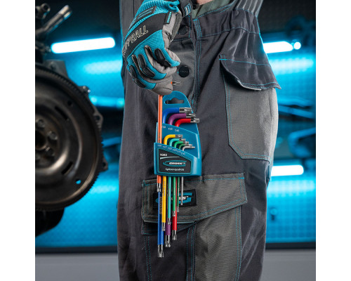 Набор ключей имбусовых Torx -TT, 9 шт: T10-T50, магнит, S2, экстра-длинные, хром/краска 9 шт Gross