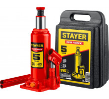 Домкрат бутылочный гидравлический в кейсе 5 т, 216 - 413 мм RED FORCE Professional STAYER 43160-5-K