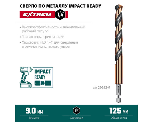 Сверло по металлу для винтовёртов и шуруповертов IMPACT READY НЕХ-1/4