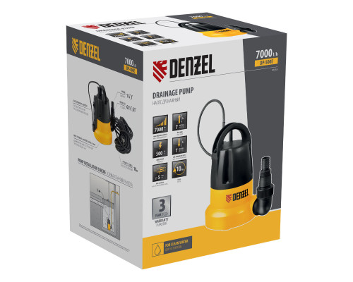 Дренажный насос DP500E, 500 Вт, подъем 7 м, 7000 л/ч Denzel (97218)