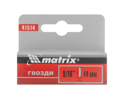 Гвозди, 14 мм, для мебельного степлера, со шляпкой, тип 300, 1000 шт Matrix (41514)
