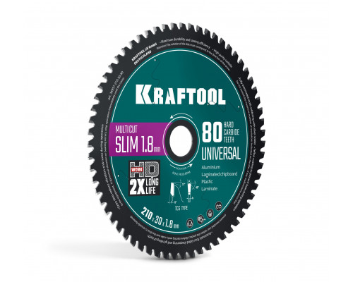Диск пильный по дереву Slim multi cut 210 х 30 x 1.8 мм 80Т KRAFTOOL 36957-210-30-80
