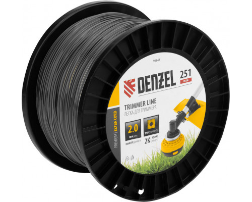 Леска для триммера двухкомпонентная квадрат, 2,0мм х 251м, на DIN катушке EXTRA CORD Denzel (96844)
