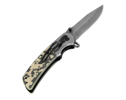 Нож складной, многоцелевой, системы Liner-Lock, с накладкой G10 на классической рукоятке Denzel (79207)