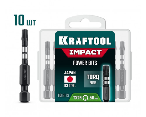 Биты ударные Impact TX 20 50 мм 10 штук KRAFTOOL 26195-20-50-S10