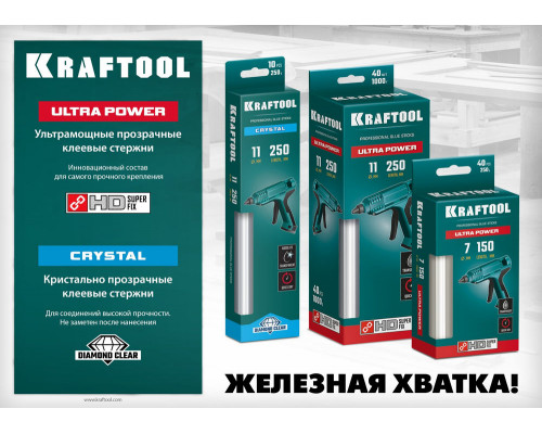 Клеевые стержни 11?250 мм Cristal кристально прозрачные 10 шт KRAFTOOL 06846-10