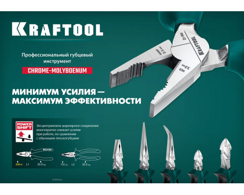 Комбинированные плоскогубцы KraftMax, 180 мм, с эксцентриковым шарниром KRAFTOOL 22011-1-18_z01