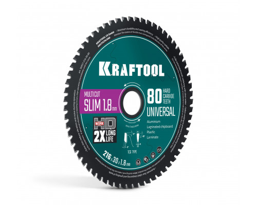 Диск пильный по дереву Slim multi cut 216 х 30 x 1.8 мм 80Т KRAFTOOL 36957-216-30-80