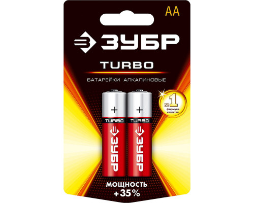 Батарейки алкалиновые TURBO, AA x 2, 1.5 В ЗУБР 59213-2C_z01
