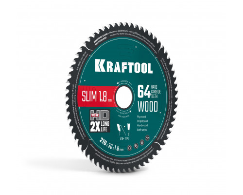 Диск пильный по дереву Slim wood cut, 210 х 30 x 1.8 мм, 64Т KRAFTOOL 36955-210-30-64