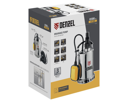 Дренажный насос DP600X, 600 Вт, подъем 7.5 м, 8500 л/ч Denzel (97220)