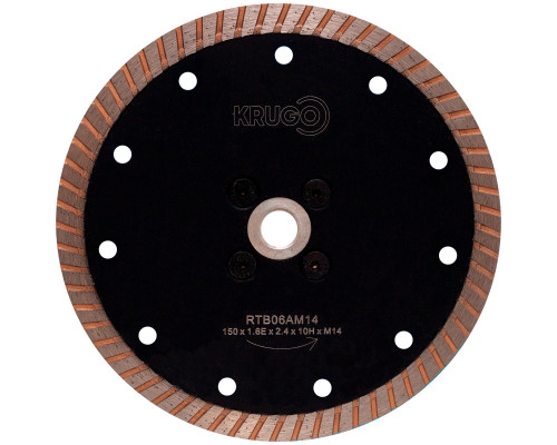 Диск алмазный Турбо с фланцем по граниту 150 x 1,6Е x 2,4 x 10Н x М14 KRUGO (RTB06AM14)