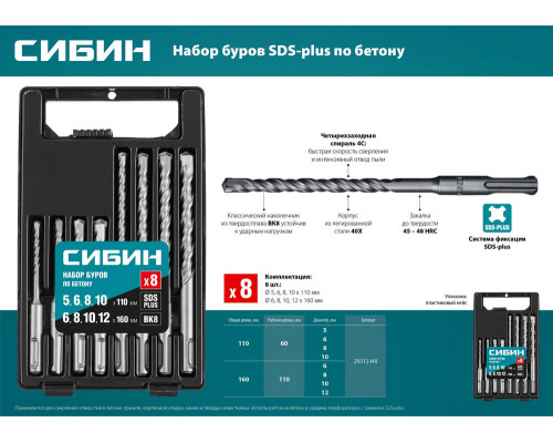 Набор буров SDS-plus 8шт СИБИН 29312-H8