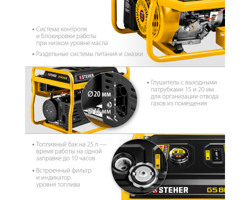 Генератор бензиновый 7000 Вт с электростартером STEHER GS-8000Е