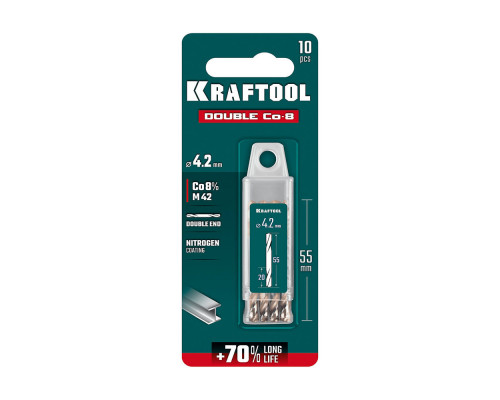 Сверло двухстороннее 4.2?55 мм по металлу DOUBLE Сo-8 сталь M42+8%Co класс А KRAFTOOL 29654-4.2-10