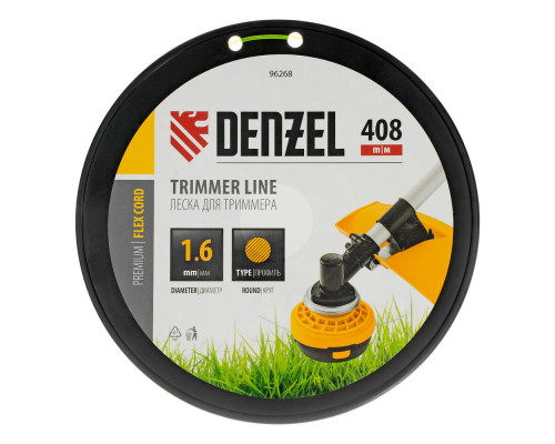 Леска для триммера круглая, 1,6мм х 408м, на DIN катушке FLEX CORD, Denzel (96268)