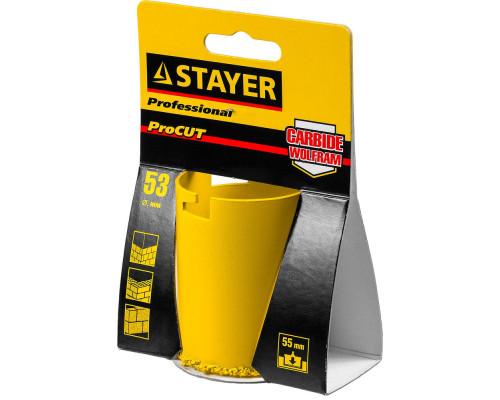 Коронка кольцевая 53 мм, L 55 мм, карбид вольфрама STAYER Professional 33345-53