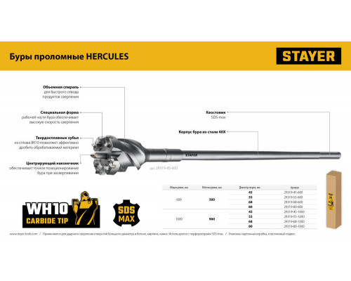 Бур проломной SDS-max PROFESSIONAL HERCULES-4Х STAYER d45x900/1000 мм 29319-45-1000  