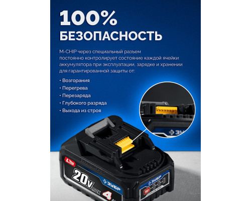 ЗУБР 20 В, 190 Н·м, 2 АКБ LMS (4 А·ч), бесщеточный ударный винтоверт, кейс, ПРОФЕССИОНАЛ (GVB-190-42)