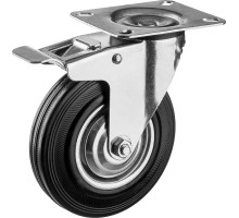 Колесо поворотное с тормозом d 125 мм, г/п 100 кг, игольчатый подшипник, резина/металл ЗУБР Профессионал 30936-125-B