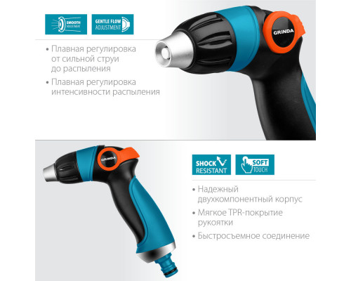 Поливочный пистолет S-R, плавная регулировка напора, двухкомпонентный, PROLine GRINDA 429101
