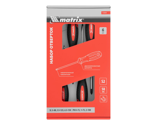 Набор отверток, сталь S2, двухкомпонентные рукоятки, 6 шт Matrix Professional