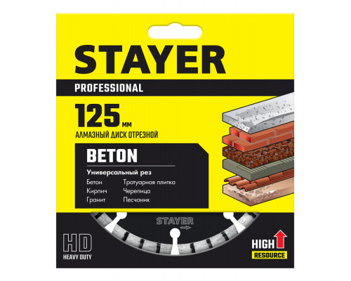 Диск алмазный сегментный BETON 125 мм (22.2 х 7 х 2.0 мм) STAYER 3660-125_z02