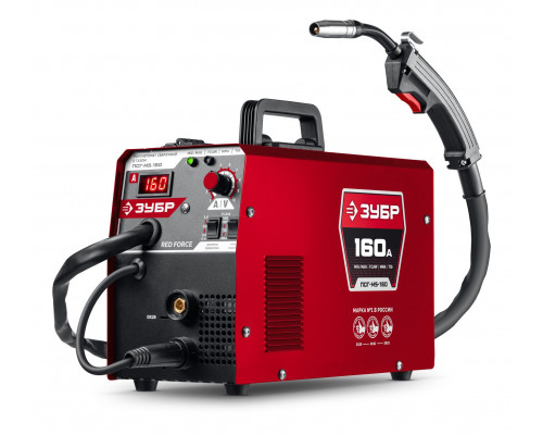 ЗУБР RED FORCE, MIG / MAG, FCAW, MMA, TIG, 160 А, полуавтомат сварочный, с газом / без газа, горелка ПСГ-180 (ПСГ-М5-160)