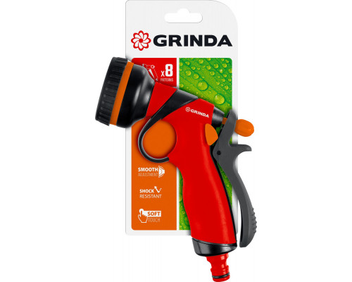 Поливочный пистолет T-8C, 8 режимов, курок сзади, пластиковый с TPR GRINDA 8-427183_z01