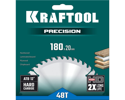 Пильный диск по дереву Precision, 180 х 20 мм, 48Т KRAFTOOL 36952-180-20