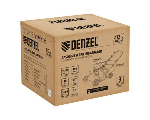 Скарификатор-аэратор бензиновый SAG-400, 212 см3, -15/+10 мм, 40 см Denzel (57802)