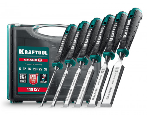 KRAFTOOL GRAND-6 набор стамесок-долот с двухкомпонентной рукояткой, 6 шт (1818-H6)