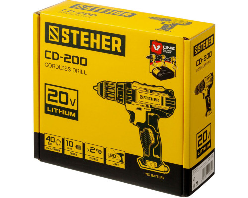 Дрель-шуруповерт 20 В, 40 Н·м, без АКБ V1 STEHER CD-200