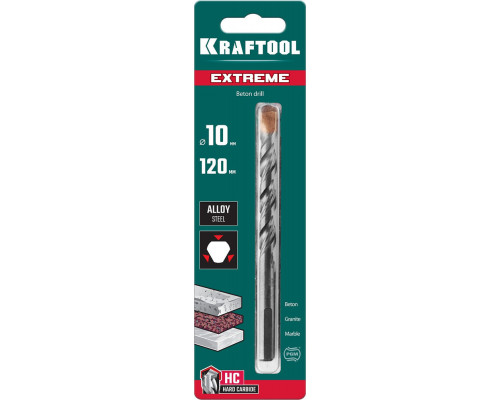Сверло по бетону Extreme, 10 х 120 мм, трехгранный хвостовик KRAFTOOL 29166-120-10