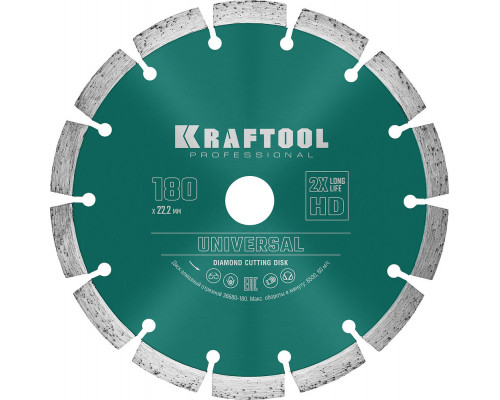 Алмазный диск LASER-UNIVERSAL, 180 мм (22.2 мм, 10?2.6 мм) KRAFTOOL 36680-180