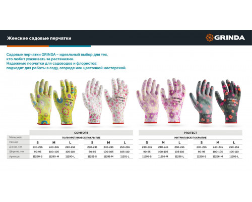 GRINDA COMFORT, S (7), садовые перчатки с прозрачным полиуретановым покрытием, розовые, 13 класс (11291-S_z01)